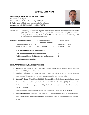 Manoj Kumar 博士，理学硕士、哲学硕士、哲学博士